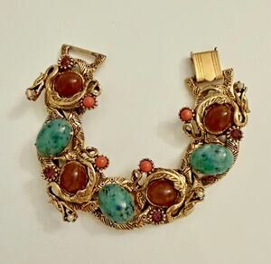 Vtg Selro Selini Dragon & Egg Gold Tone Bracelet